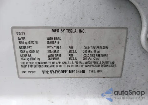 2021 Tesla Model Y Long Range Dual Motor All-Wheel Drive from USA, damaged, VIN 5YJYGDEE1MF146540